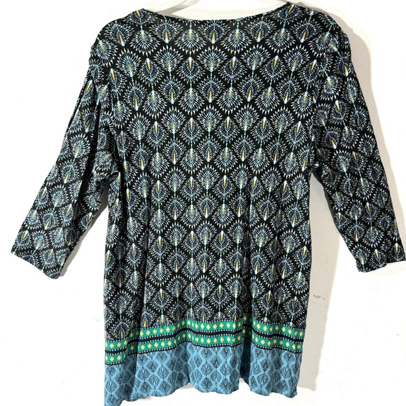 J. Jill 1/2-Button Border Print Boho Knit Tunic Top - Picture 6 of 10